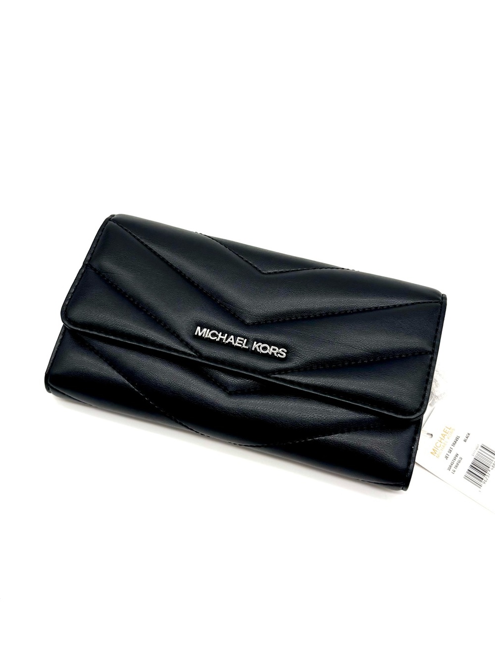 Michael Kors Large Quilted Trifold Wallet Black/Silver